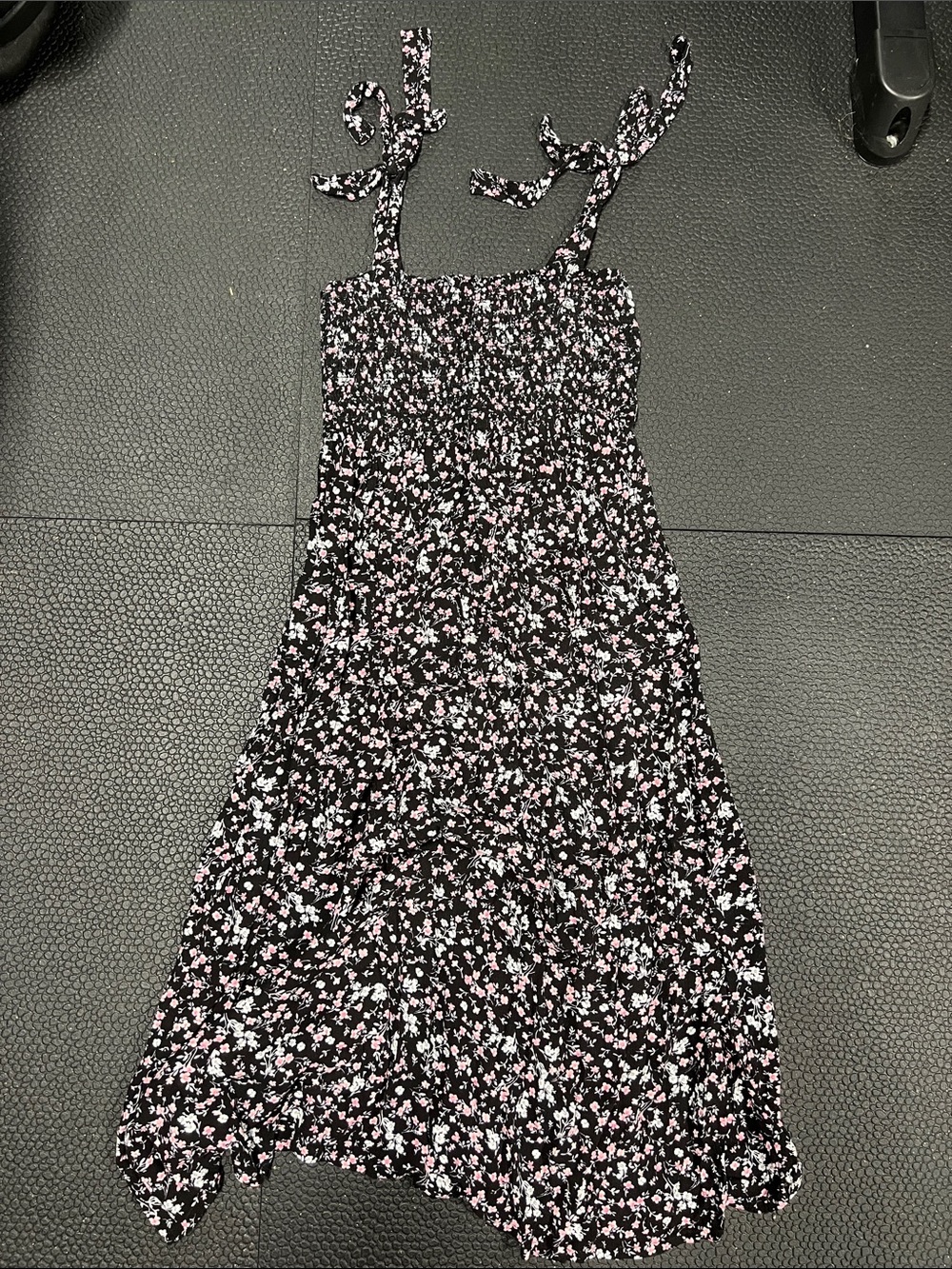 Hello Miz Black Floral Tie-Strap Sundress with Pink and White Flowers